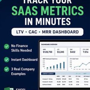Modelo de Excel de métricas SaaS / Panel de LTV, CAC, MRR + 3 ejemplos de empresas reales