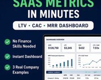 Modelo de Excel de métricas SaaS / Panel de LTV, CAC, MRR + 3 ejemplos de empresas reales