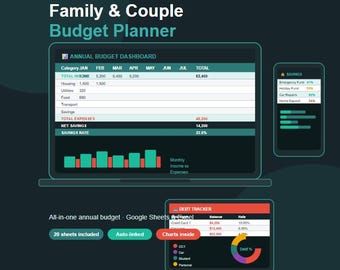 Planificador de presupuesto anual para parejas: Hoja de cálculo de Google para el seguimiento financiero (descarga instantánea)