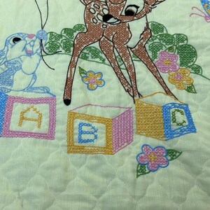 Vtg 1970s Paragon Neddlecraft Bambi Cross Stitch Baby Blanket 38x56 image 3