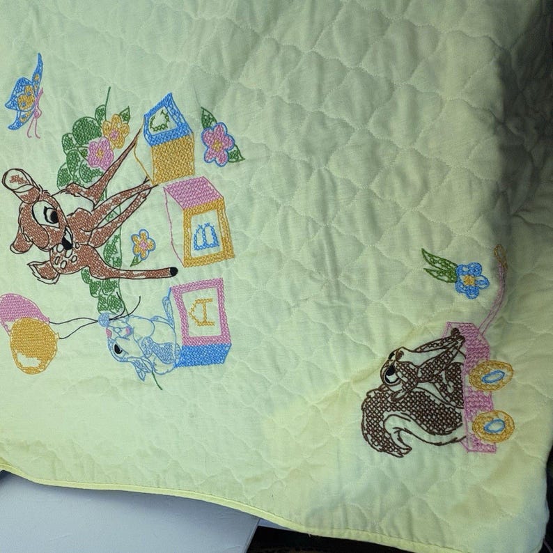 Vtg 1970s Paragon Neddlecraft Bambi Cross Stitch Baby Blanket 38x56 image 4