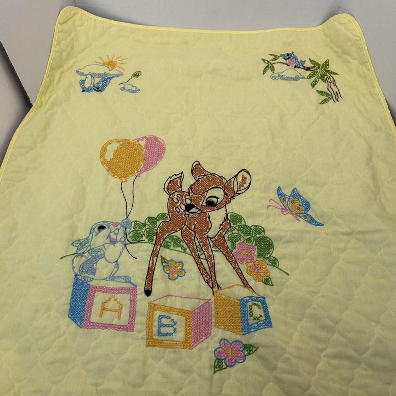 Vtg 1970s Paragon Neddlecraft Bambi Cross Stitch Baby Blanket 38x56 image 1