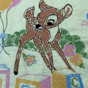 Vtg 1970s Paragon Neddlecraft Bambi Cross Stitch Baby Blanket 38x56 image 2