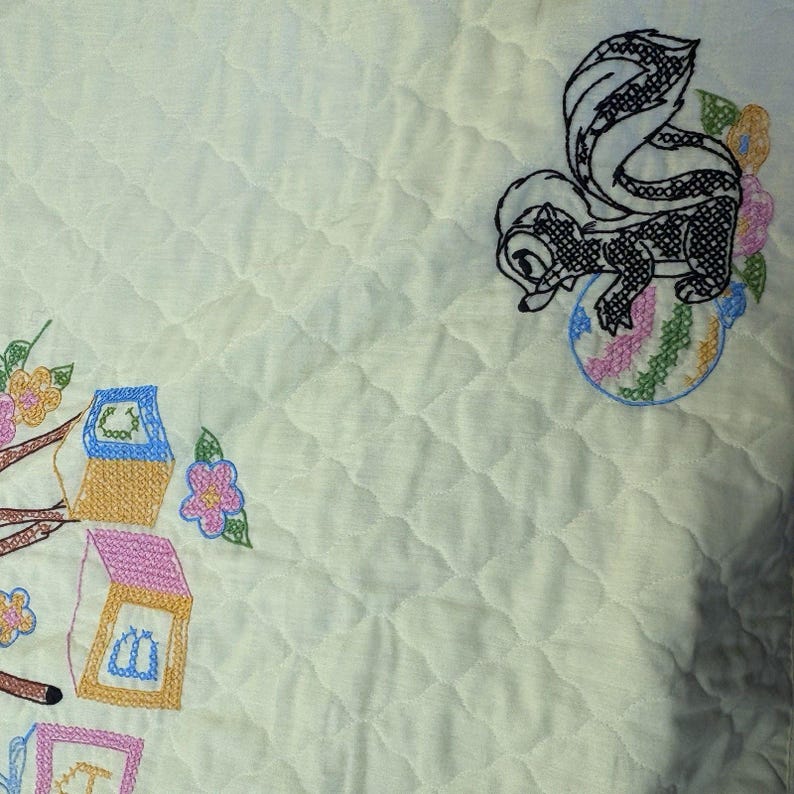 Vtg 1970s Paragon Neddlecraft Bambi Cross Stitch Baby Blanket 38x56 image 5