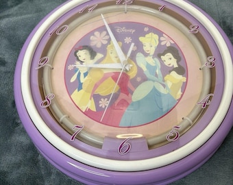 Vintage Disney Princess Clock Purple 11" Snow White Cinderella Belle Aurora LED