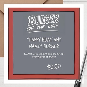 Burger of the Day Birthday Card, Bob's Burger Themed Gift