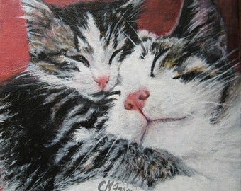 Cat Love Mother Cat and Kitten on canvas panel