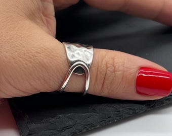 Hammered Adjustable Chunk Ring for Women, Women Boho Thumb Ring, Adjustable Silver Statement Ring, Open Ring, Gift for Her, Christmas Gift