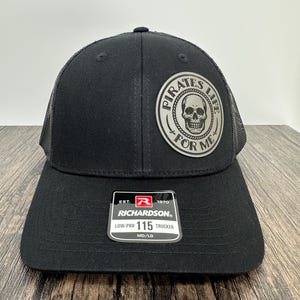 Pirate Hat Richardson 115, Laser Engraved Patch Hat, Skull Trucker Cap, Pirate Gift, Nautical Hat, Pirate Life Hat