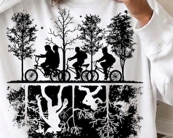80s Horror TV Show Fan Art, Biking Kids, Upside Down Silhouette (Digital Download)