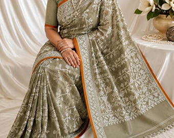 Tejido a mano Pure Dhakai Jamdani Saree / Saree de seda de algodón mercerizado en telar manual