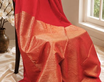 Red Handloom Khadi Cotton Saree | Sari with Blouse Piece | Indian Traditional Wedding Wear | Festive Ethnic Dress for Women