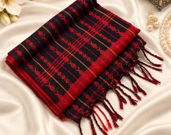 Handloom Begumpuri Cotton Saree in Black and Red | Authentic Bengal Weave Handwoven Cotton Sari for Puja & Festival