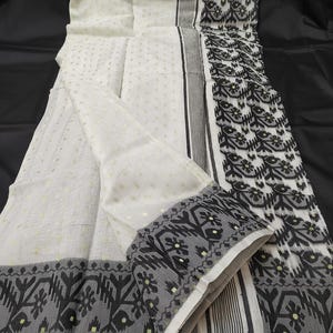 Handwoven Soft Dhakai Jamdani Saree | Bengal Cotton-Silk Blend Black