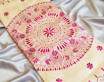 Sari de seda Tussar tejido a mano Kantha Stitch, Assam Boutique Design