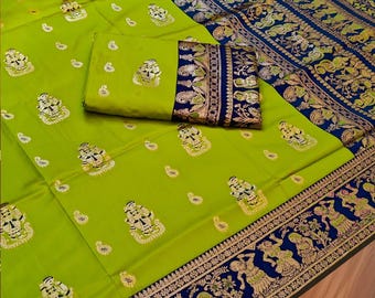 Katan Silk Baluchari Saree / Bishnupuri Mina Trabajo Bengalí Boda Sari