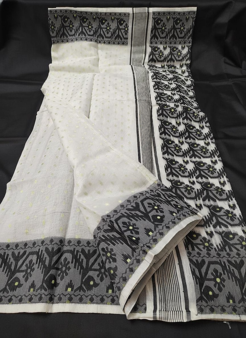 Handwoven Soft Dhakai Jamdani Saree | Bengal Cotton-Silk Blend Black