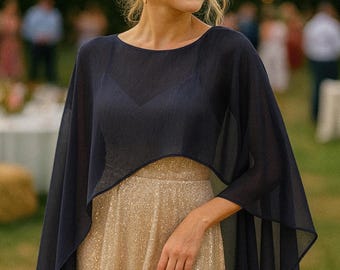Navy Bolero - Bridesmaid Shawl - Cape For Dress- Shoulder Dress Cape - Bridal Cape Wedding Cape for Bride Sheer - Fall Wedding Capelet