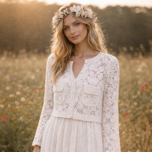 ivory cropped jacket to wear over dress Embroidered Cropped Wool Jacket In Ivory Ivory / XS