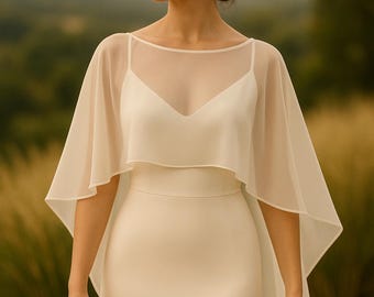 Chiffon Wedding Cape, Bridal Cover Up for Bride, Lightweight Shoulder Wrap for Outdoor Ceremony