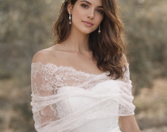Bridal Lace Shrug – Lace Poncho,  Off-the-Shoulder Wedding Wrap | Sheer Lace Cover-Up for Brides – White or Champagne