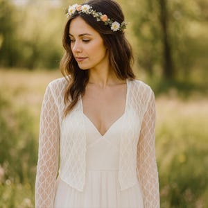 wedding dress lace cardigan This fitted lace dress wraps the silhouette like a delicate floral whisper, embodying elegance and romance in every curve. Lace Bouquet Cardigan / Dress / Corset (underbust) Available from 2PM 18th Aug