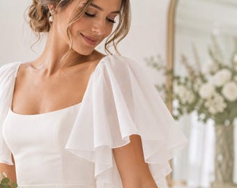 Detachable Chiffon Bridal Sleeves – Puffy Ivory Wedding Sleeves Cover Up – Boho Removable Arm Chiffon for Brides
