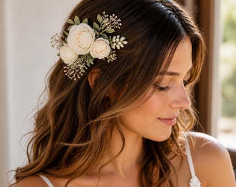 Flower Hair Clip, Bridal Floral Hair Pins, Wedding Hair Piece, Floral Hair Comb, Rose Hair Pin, Fabric Flower Pin