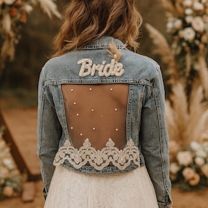 Bridal Denim Jacket - Embroidered Bride Jean Jacket - Wedding Jacket - Bride to be Gift - Boho Bridal Jacket