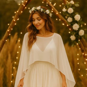 fitted lace wedding dress Bridal Cape Ivory Satin Xs-M Leila Cape by Grace Loves Lace main image 1