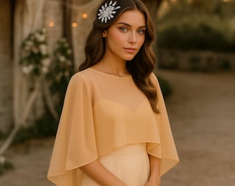 Champagne Bridal Cape - Courthouse Wedding Cape - Civil Ceremony Shawl for Modern Bride