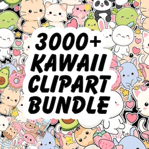 Paquete de más de 3000 imágenes prediseñadas kawaii, pegatinas kawaii, lindos animales kawaii PNG y SVG, frutas, diseños de personajes chibi, paquete de pegatinas, descarga instantánea
