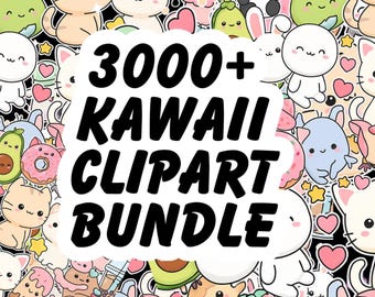 3000+ Kawaii Clipart Bundle, Kawaii Aufkleber, süßes Kawaii PNG & SVG Tiere, Obst, Chibi Character Designs Stickers Pack, sofortiger Download