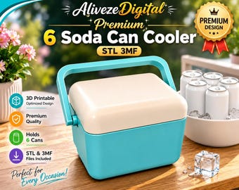6 Soda Can Cooler STL 3MF, 3D Printable Beverage Cooler, 12oz Can Holder, Portable Picnic Ice Chest, Digital STL 3MF 3D Print File