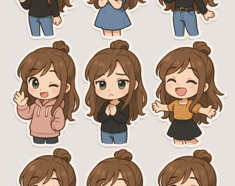 Kawaii Girl Sticker Cute Anime Girl Sticker Chibi Pastel Aesthetic Kawaii Vinyl Sticker für Planer Laptop & Journaling Digital Downlaod