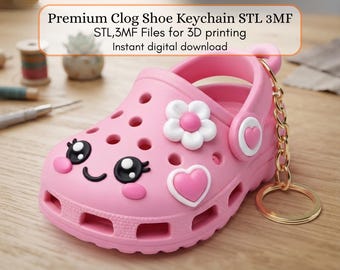 Clog Shoe Keychain STL File, 3D Print Charm, Mini Shoe keychain, Clog Keyring 3MF, Printable 3D STl 3MF Keychain, Cute Gift Digital Download