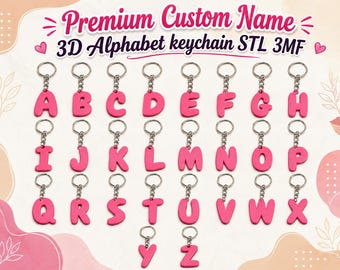 3D Alphabet Keychain STL File | Custom Name Tag 3MF Digital Download | Personalized Initial Keychain | 3D Print Instant Download Gift