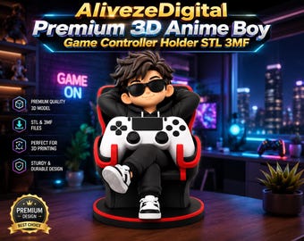 Anime Boy Controller Holder STL File, 3D Print Gamer Gift, universal Controller Stand STL 3MF Printable Anime Gaming Décor Digital Download