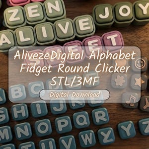 Teclado de alfabeto personalizado Fidget Clicker STL 3MF / Juguete de escritorio con interruptor mecánico imprimible en 3D / Descarga digital instantánea