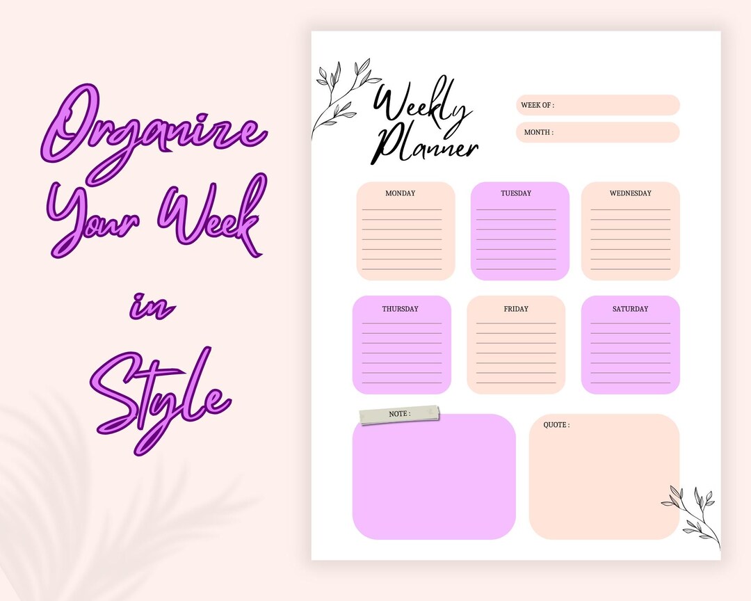 Minimal Pink Weekly Planner Aesthetic Undated Organizer Template ...