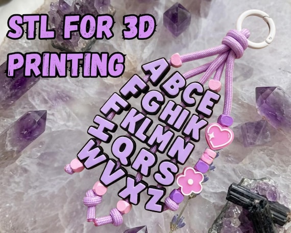 Aesthetic Alphabet Keychain STL, Personalized Name Keychain, A-Z and 0-9 Letter Beads STL, Kawaii Bag Charm, Custom 3D Printed Keychain File