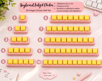 3D Keyboard Fidget Clicker STL , Custom Alphabet Keycap Fidget Toy 3MF , Mechanical Clicky Desk Toy , 1-10 Slot Printable STL File