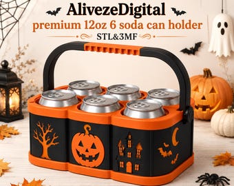 Halloween 12oz Soda Can Holder STL File, 6 Pack soda can holder 3D Print, Digital Download 3MF, Halloween Party Drink Carrier, STL 3MF