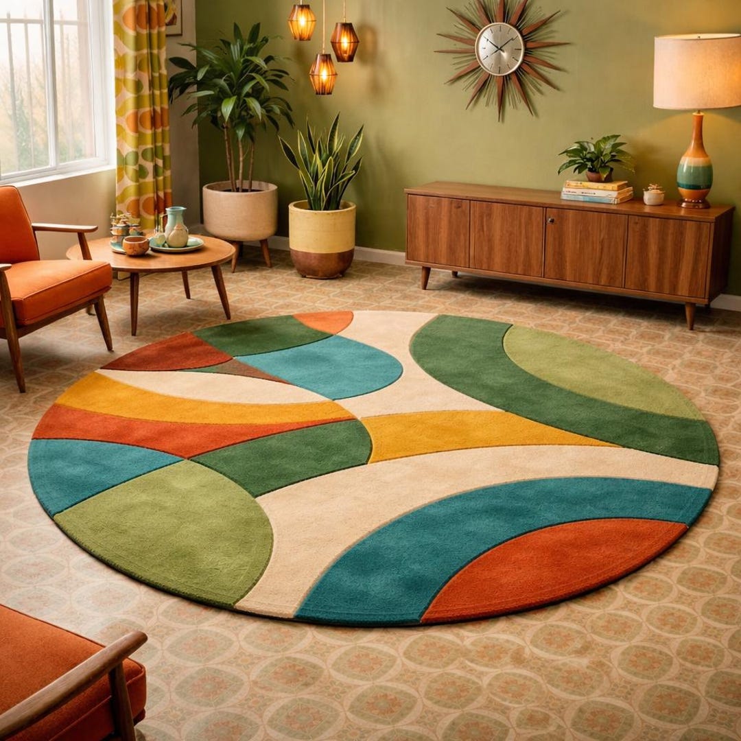 Mid Century Modern Round Rug, Hand Tufted Abstract Geometric Carpet ...