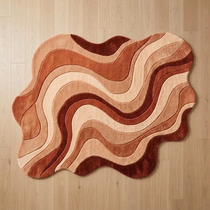 Irregular Abstract Rug, Wavy Organic Area Rug, Hand Tufted Carpet ...