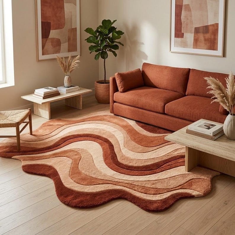 Irregular Abstract Rug, Wavy Organic Area Rug, Hand Tufted Carpet ...