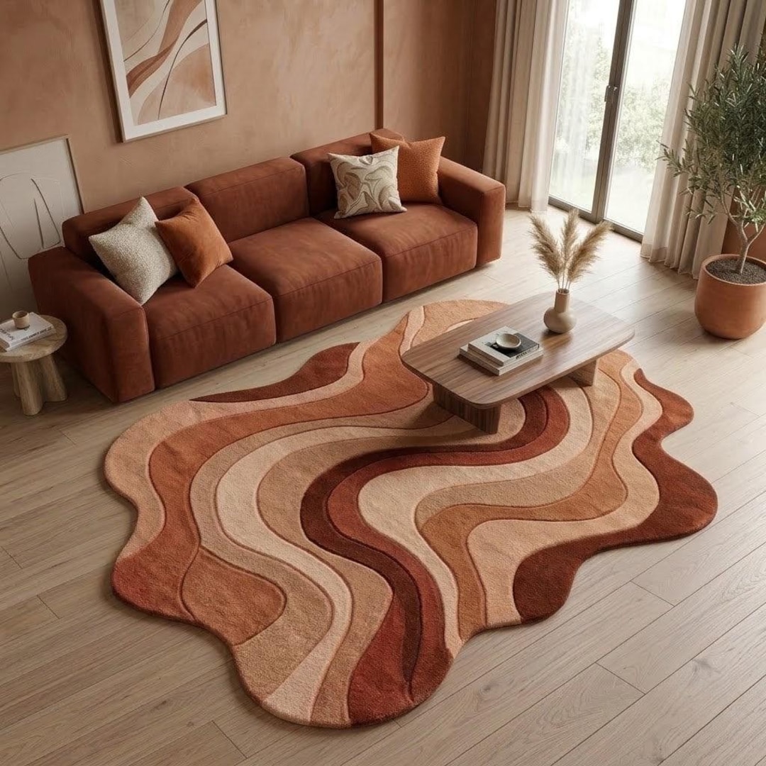 Irregular Abstract Rug, Wavy Organic Area Rug, Hand Tufted Carpet ...