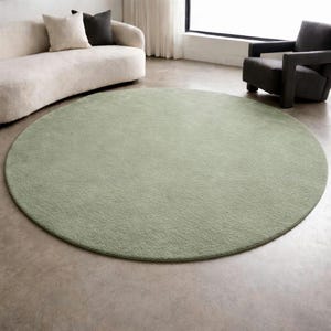 Sage Green Round Rug, Hand Tufted Wool Area Rug, Modern Minimalist Circle Carpet, Scandinavian Living Room Rug, Custom Size
