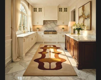 Handgetufteter Wollteppich Wollteppich Moderner Abstrakter Flur Teppich Braun Beige Gold Teppich Küche Eingang Flur Teppich