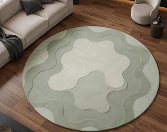 Salbeigrüner Runder Teppich Organische Form Tufted Wolle Minimaler moderner Teppich Weicher skulptierter Wohnzimmer-Dekor-Vorlegerteppich